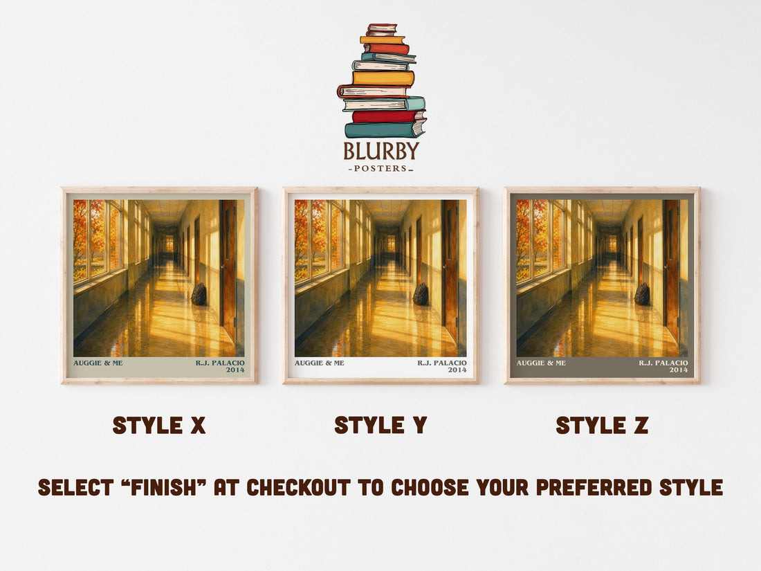 Auggie & Me literary print in frame leaning in hallway – young adult wall art (mockup)