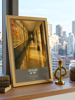 Auggie & Me book cover print framed by window – literary home decor