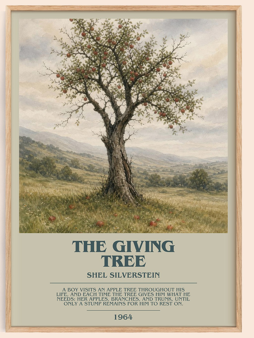 The Giving Tree bookish book poster by Shel Silverstein – framed literary art print