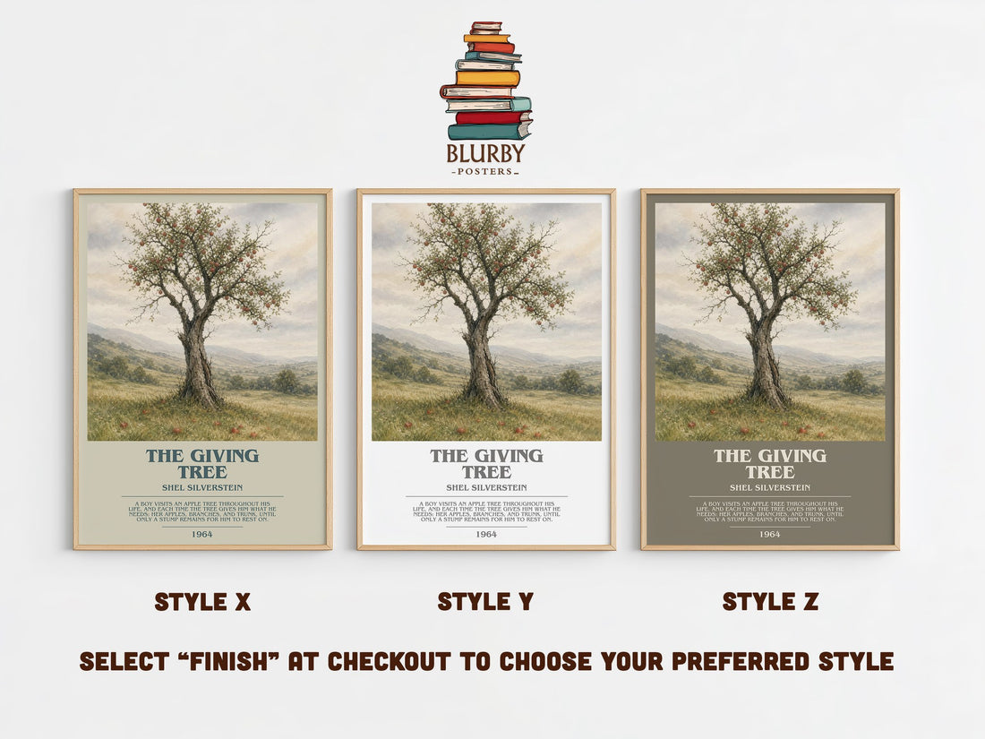 The Giving Tree bookish print in frame leaning in hallway – childrens wall art (mockup)