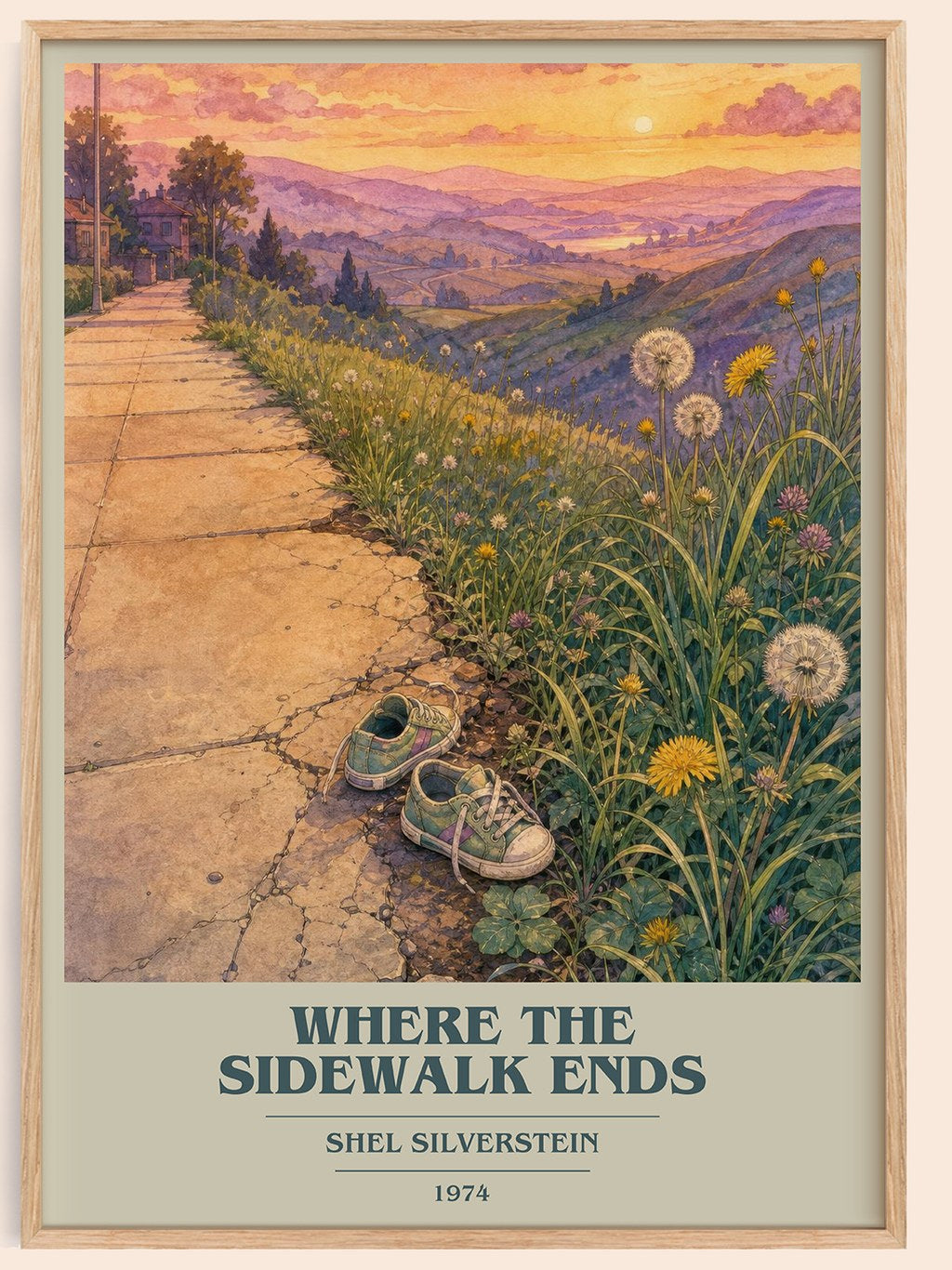 Where the Sidewalk Ends book cover book poster by Shel Silverstein – framed literary art print