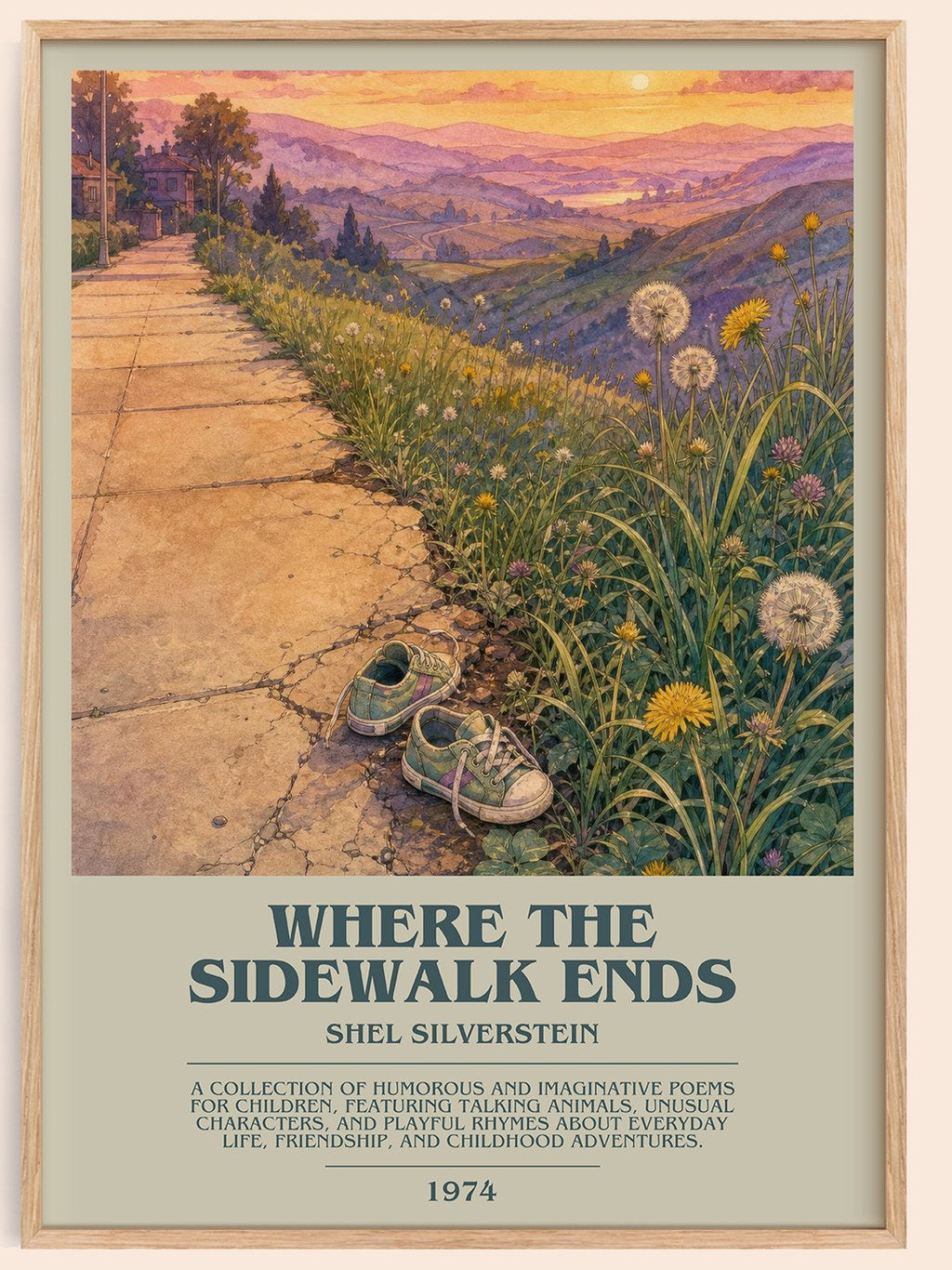 Where the Sidewalk Ends bookish book poster by Shel Silverstein – framed literary art print
