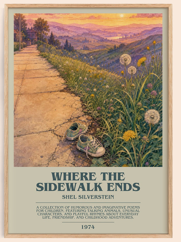 Where the Sidewalk Ends bookish book poster by Shel Silverstein – framed literary art print