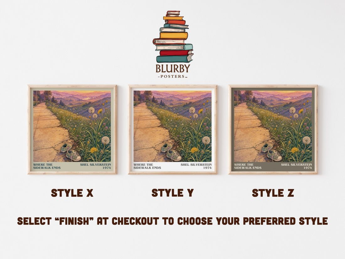 Where the Sidewalk Ends literary print in frame leaning in hallway – poetry wall art (mockup)