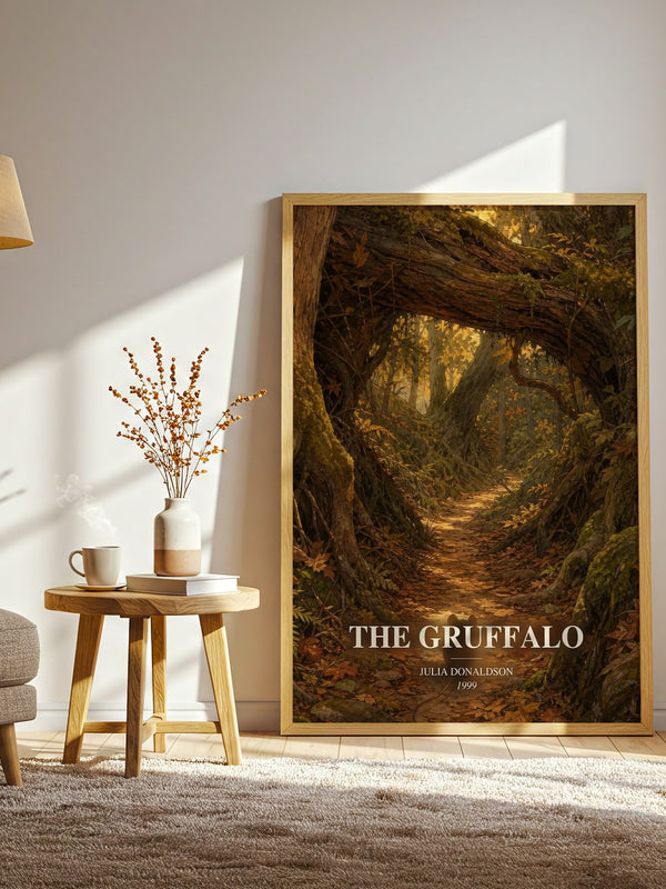 The Gruffalo watercolour print in frame leaning in hallway – childrens wall art
