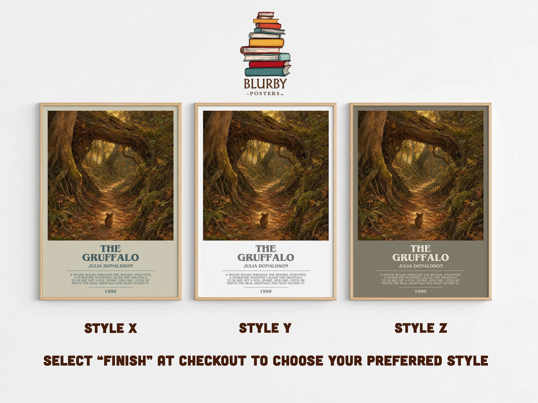 The Gruffalo bookish print in frame leaning in hallway – childrens wall art (mockup)