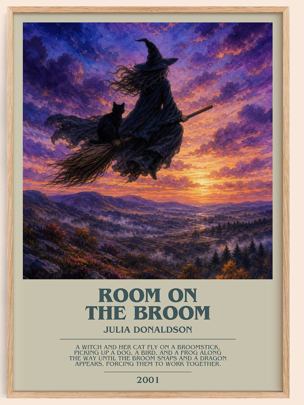 Room on the Broom bookish book poster by Julia Donaldson – framed literary art print
