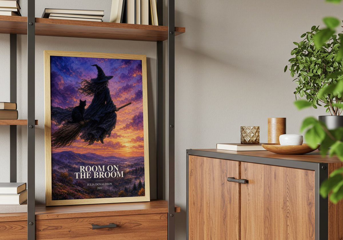 Room on the Broom book watercolour illustration paper finish options – matte satin gloss