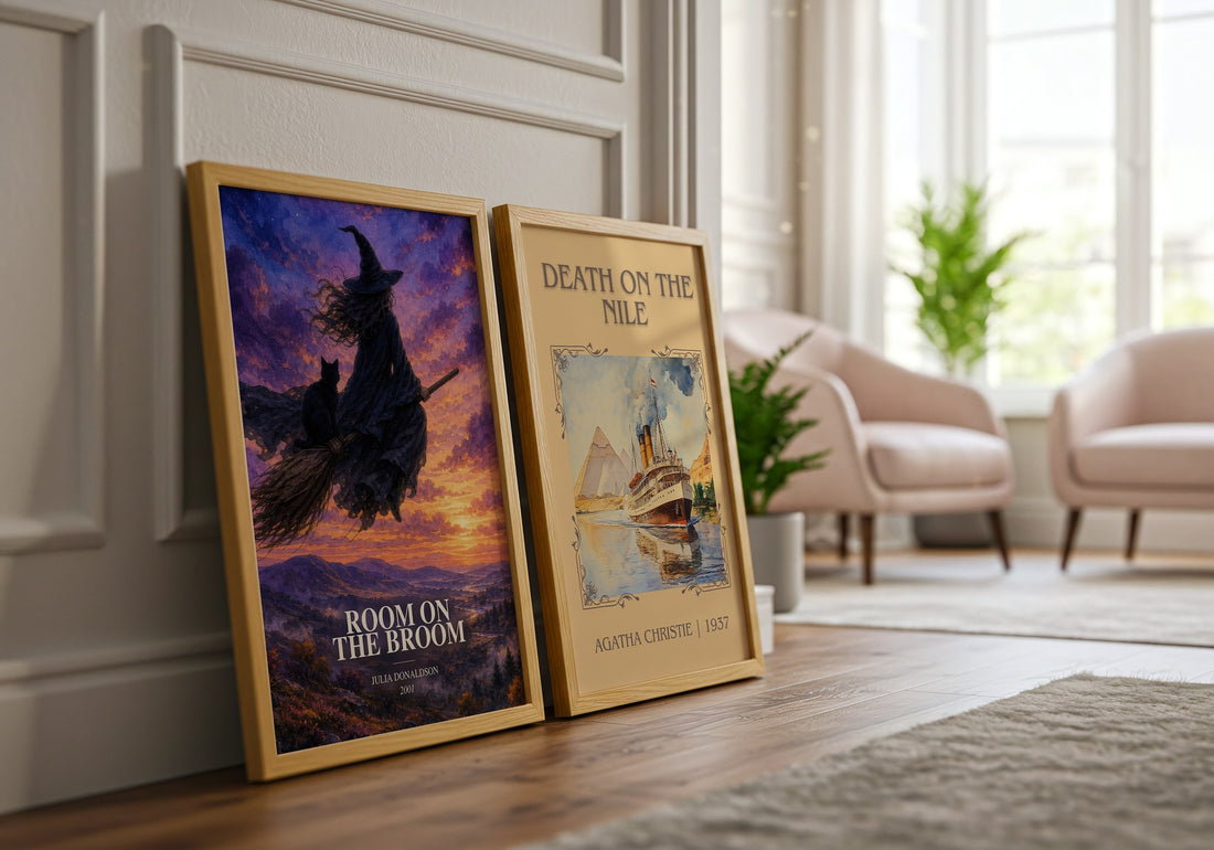 Room on the Broom watercolour print framed by window – literary home decor