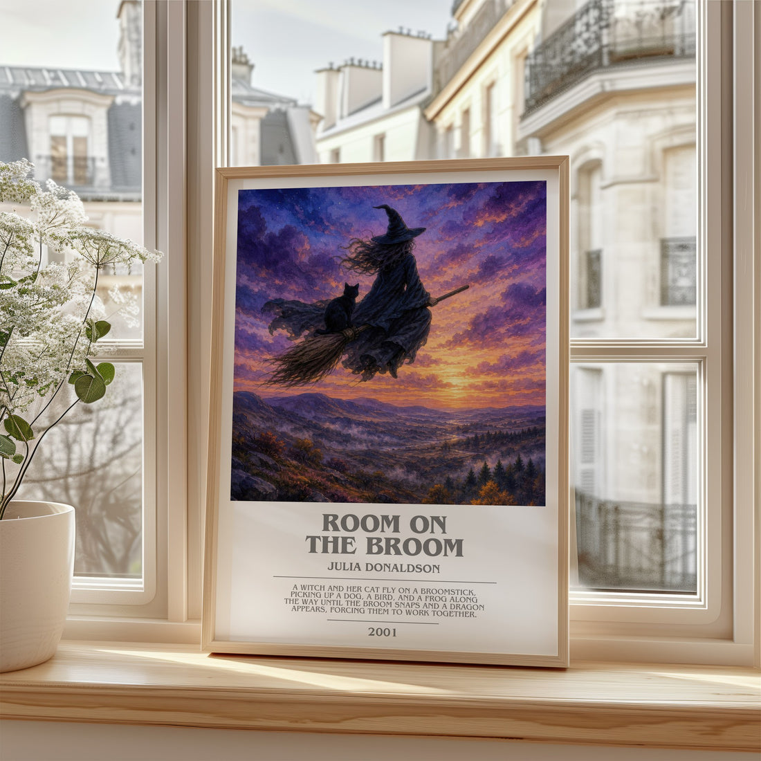 Room on the Broom bookish poster colour and style options – Julia Donaldson book art