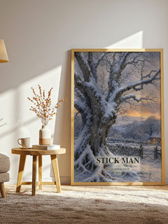 Stick Man watercolour print in frame leaning in hallway – childrens wall art