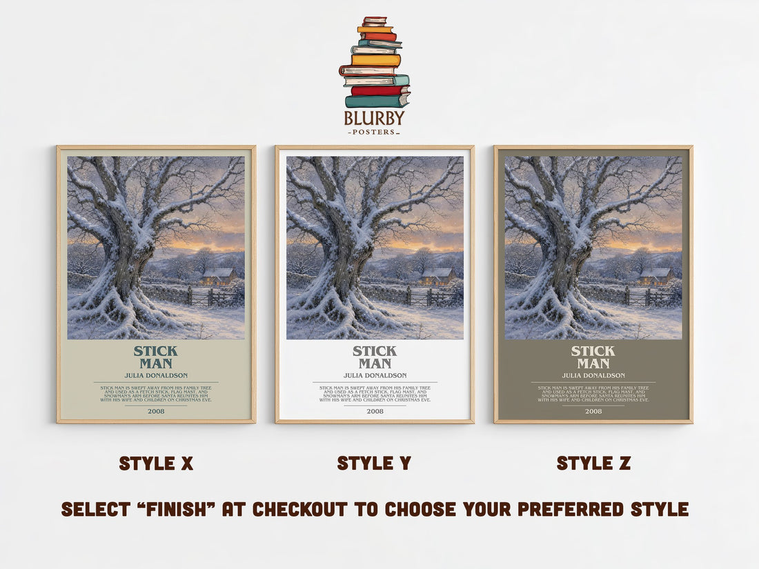 Stick Man bookish print in frame leaning in hallway – childrens wall art (mockup)