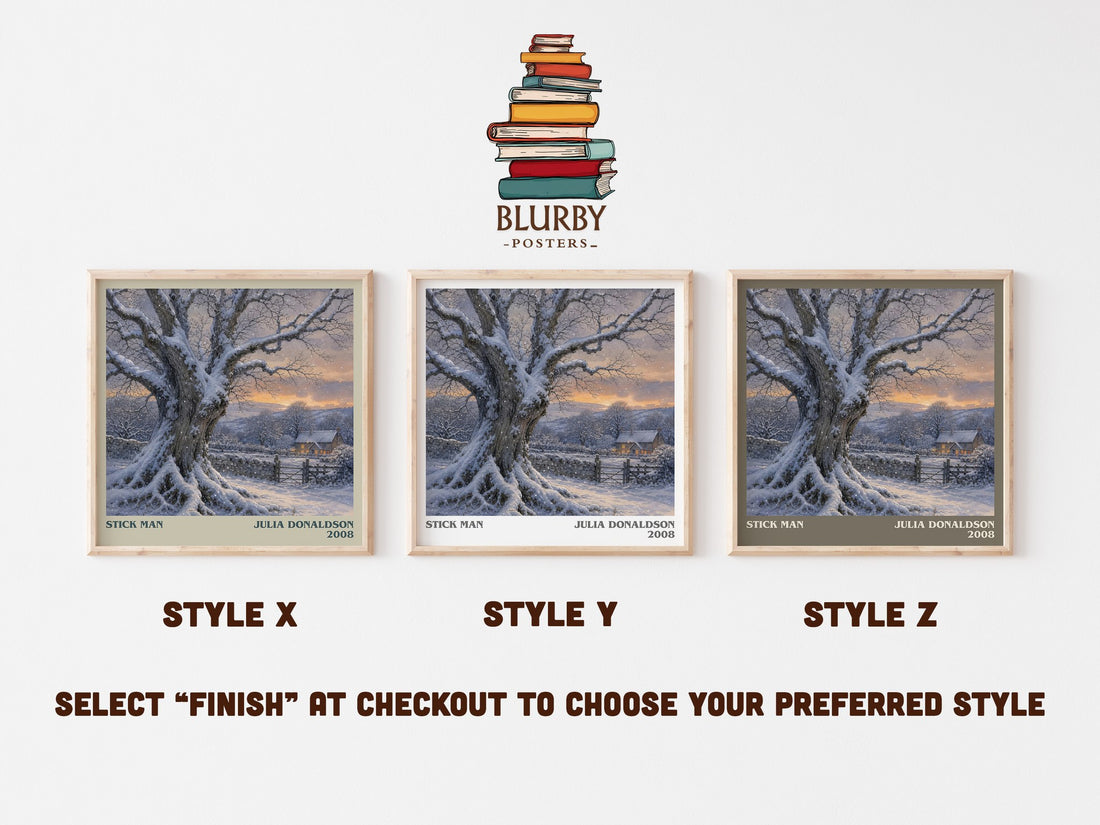 Stick Man literary print in frame leaning in hallway – childrens wall art (mockup)