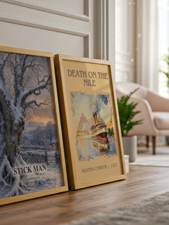 Stick Man watercolour print framed by window – literary home decor
