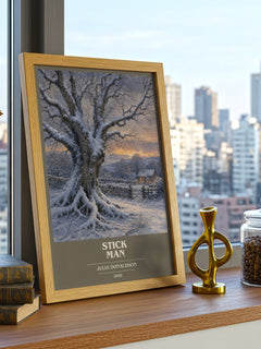 Stick Man book cover print framed by window – literary home decor