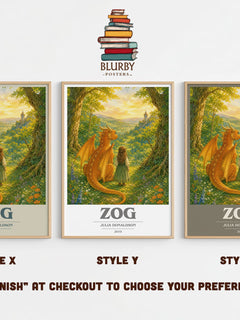 Zog book cover print in frame leaning in hallway – childrens wall art