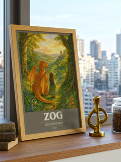 Zog book cover print framed by window – literary home decor