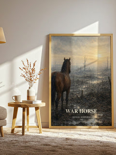 War Horse watercolour print in frame leaning in hallway – young adult wall art