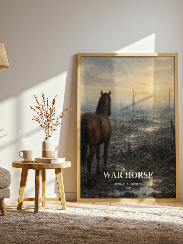 War Horse watercolour print in frame leaning in hallway – young adult wall art