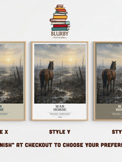 War Horse book cover print in frame leaning in hallway – young adult wall art