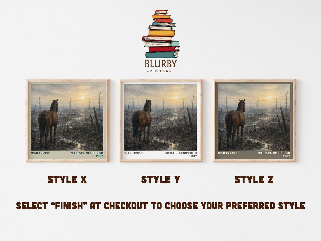 War Horse literary print in frame leaning in hallway – young adult wall art (mockup)