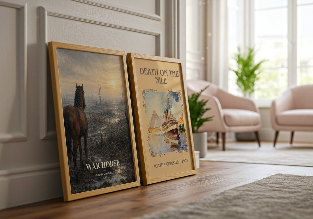 War Horse watercolour print framed by window – literary home decor