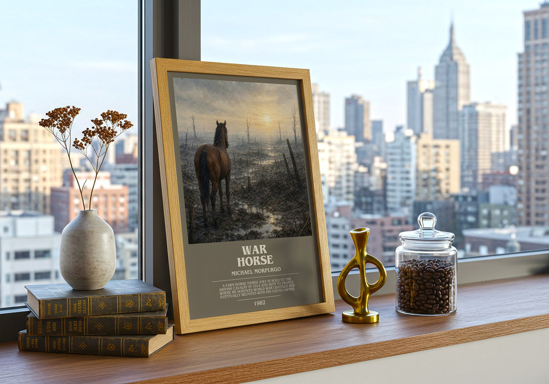 War Horse bookish print framed by window – literary home decor