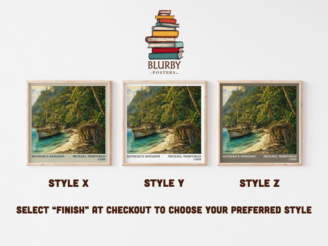 Kensuke's Kingdom literary print in frame leaning in hallway – childrens wall art (mockup)