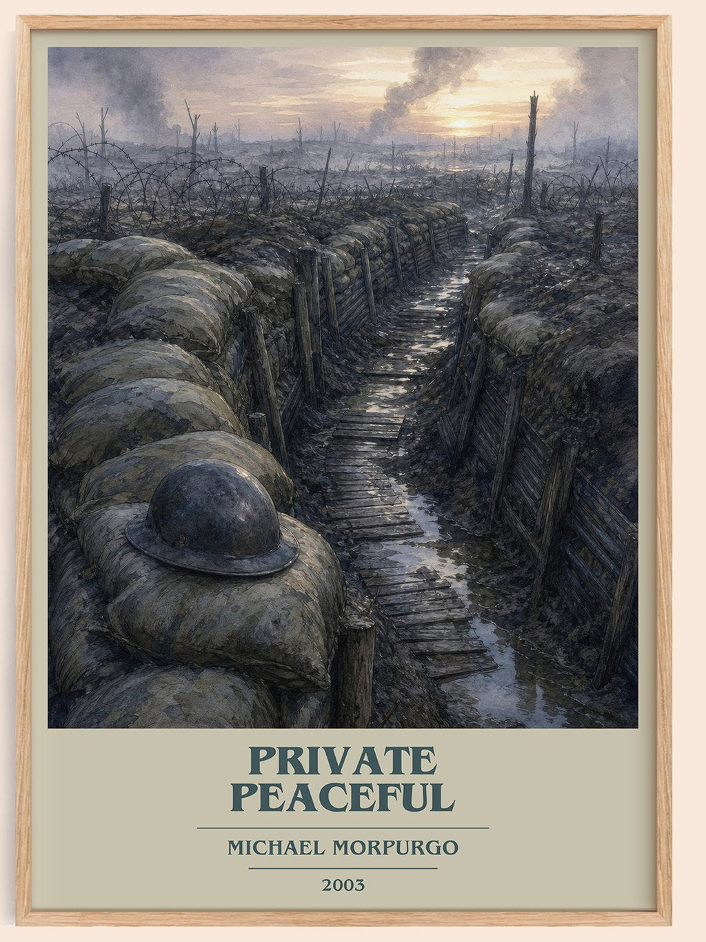 Private Peaceful book cover book poster by Michael Morpurgo – framed literary art print