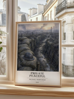 Private Peaceful book cover poster colour and style options – Michael Morpurgo book art