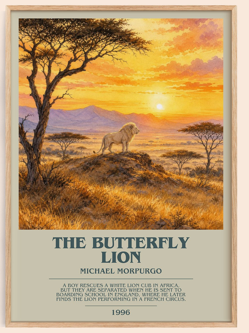 The Butterfly Lion bookish book poster by Michael Morpurgo – framed literary art print
