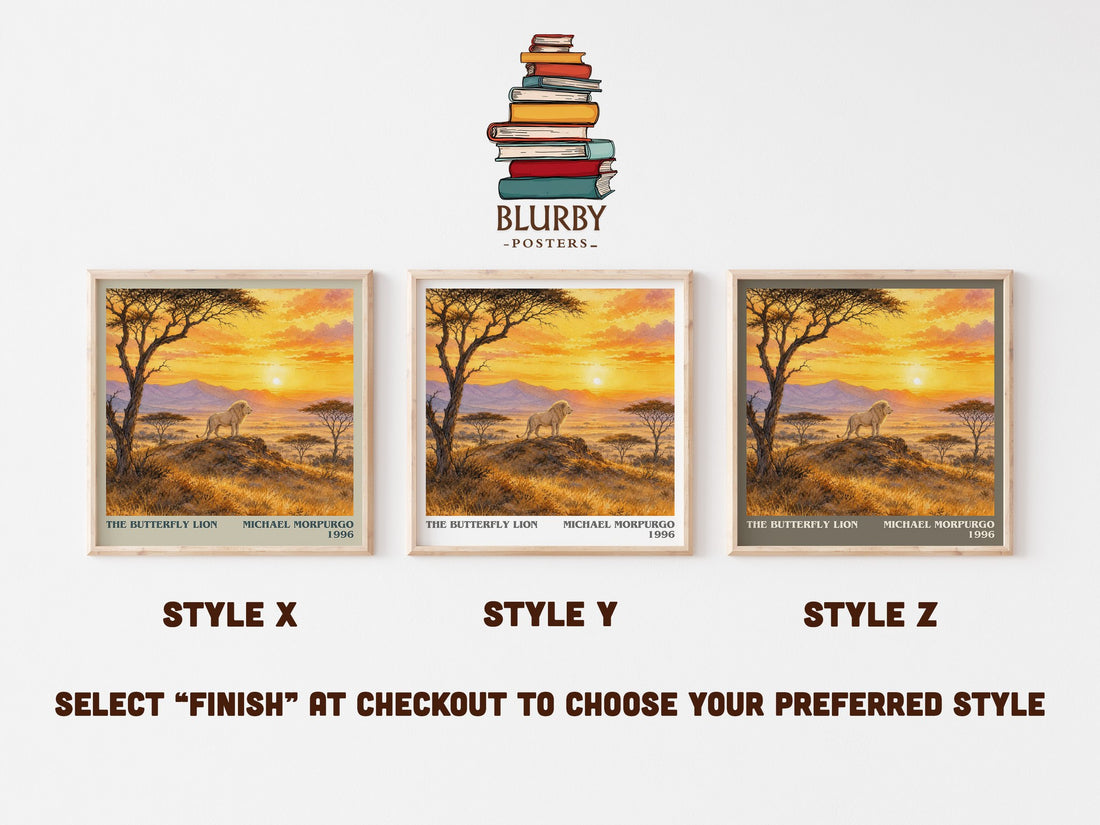 The Butterfly Lion literary print in frame leaning in hallway – childrens wall art (mockup)
