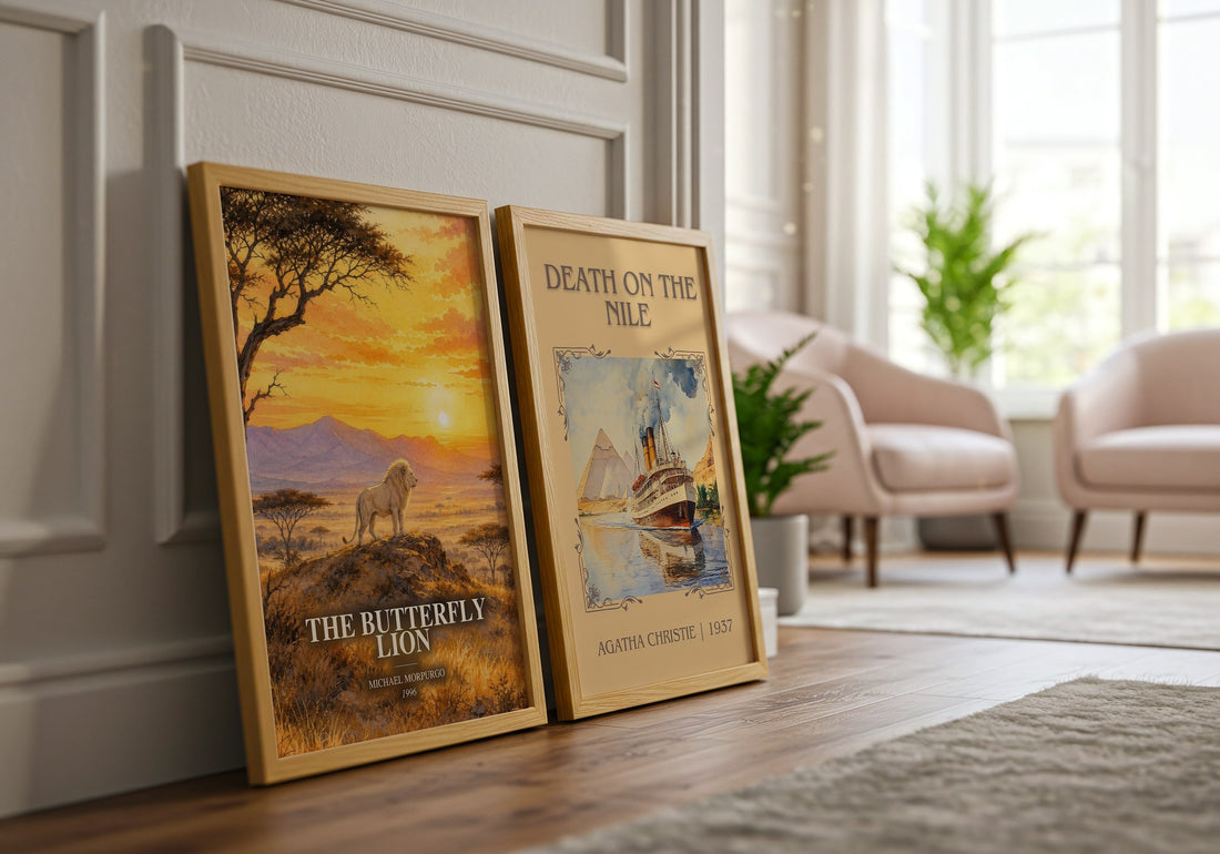 The Butterfly Lion watercolour print framed by window – literary home decor