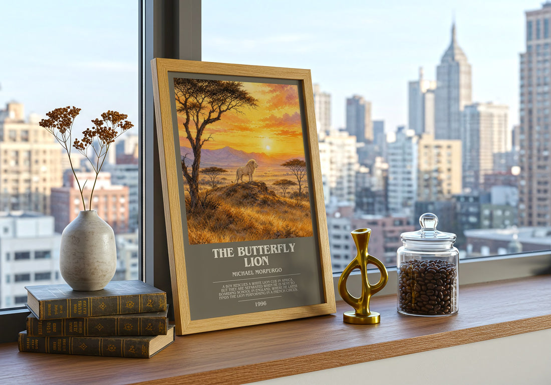 The Butterfly Lion bookish print framed by window – literary home decor