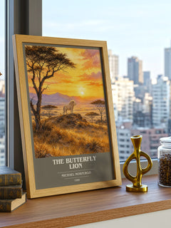 The Butterfly Lion book cover print framed by window – literary home decor