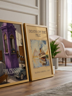 The Phantom Tollbooth watercolour print framed by window – literary home decor