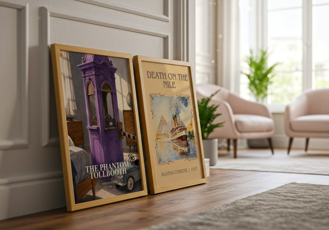 The Phantom Tollbooth watercolour print framed by window – literary home decor