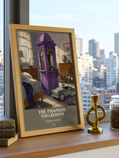 The Phantom Tollbooth book cover print framed by window – literary home decor