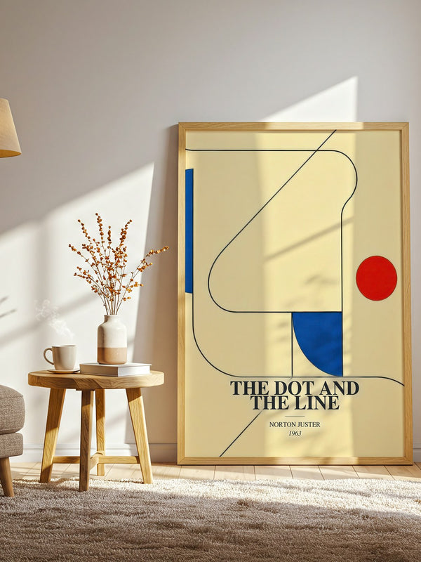 The Dot and the Line watercolour print in frame leaning in hallway – childrens wall art