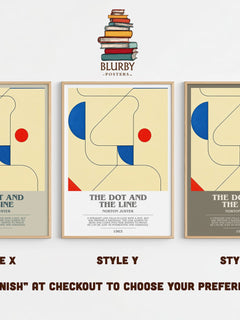 The Dot and the Line bookish print in frame leaning in hallway – childrens wall art