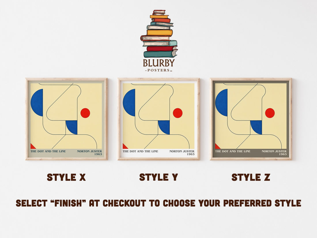 The Dot and the Line literary print in frame leaning in hallway – childrens wall art (mockup)