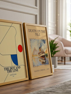 The Dot and the Line watercolour print framed by window – literary home decor