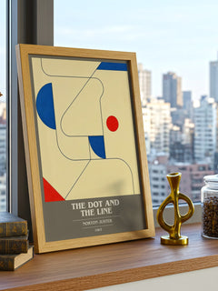 The Dot and the Line book cover print framed by window – literary home decor