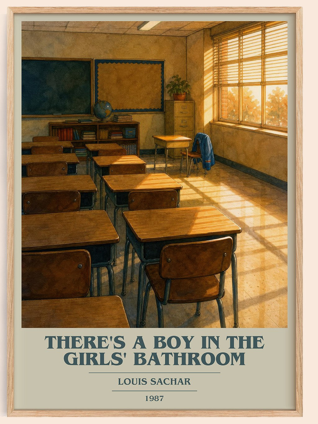 There's a Boy in the Girls' Bathroom book cover book poster by Louis Sachar – framed literary art print