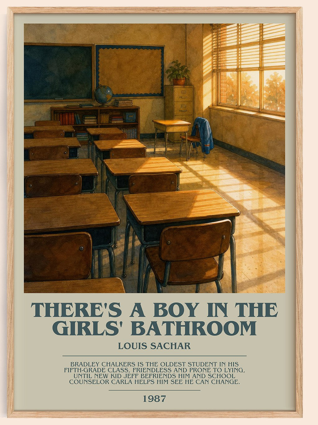There's a Boy in the Girls' Bathroom bookish book poster by Louis Sachar – framed literary art print