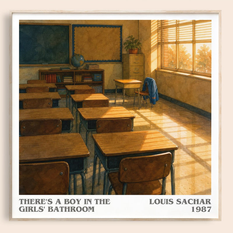 There's a Boy in the Girls' Bathroom literary book poster by Louis Sachar – framed literary art print