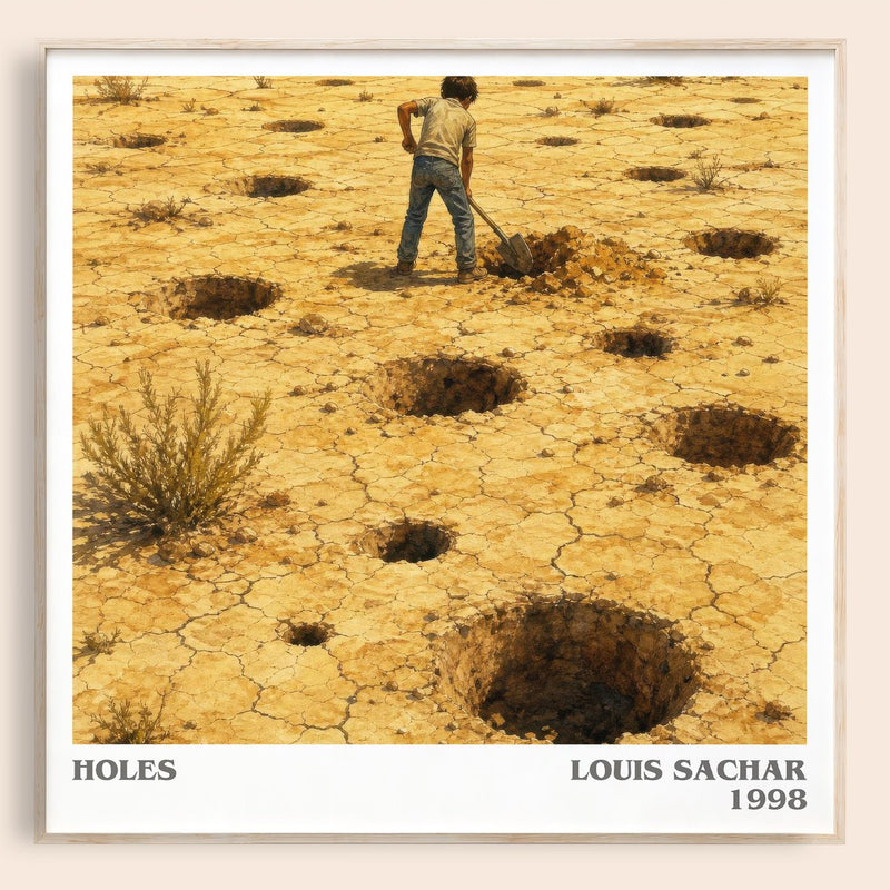 Holes literary book poster by Louis Sachar – framed literary art print