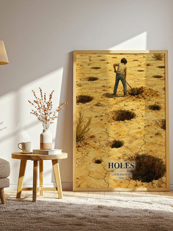 Holes watercolour print in frame leaning in hallway – young adult wall art