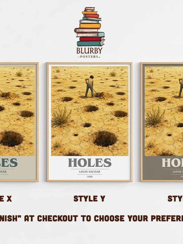 Holes book cover print in frame leaning in hallway – young adult wall art