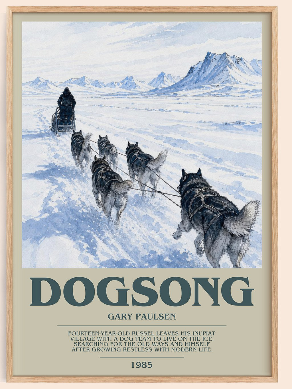 Dogsong bookish book poster by Gary Paulsen – framed literary art print